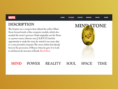 The Mind Stone | Marvel Web Design | Adobe XD adobe xd app concept design inspiration interaction interface design madewithxd minimal ui user interface web design