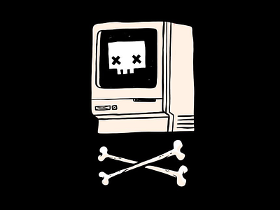 Mac And Cross Bones 80s 90s apple blake stevenson cartoon computer computer art cross bones geek hipster illustration jetpacks and rollerskates juxtaposition macintosh nerd pixels retro skull technology