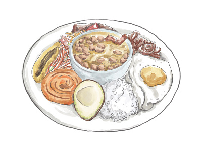 Bandeja Paisa adobe ilustrator adobe photoshop branding design flatillustrations food illustration watercolor art
