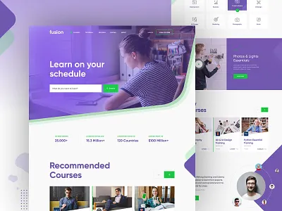 Fusion - Online Learning Platform e learning education landing landing page learning learning platform online course online platform online school online teching skillshare typography udemy ui ux web