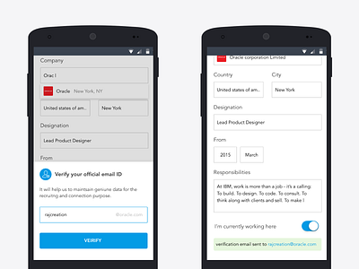 Verify official mail business app cv experience job ui design