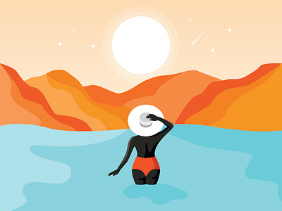 Have faith flat flat girl flat illustration hills illustration illustration art sea star sunset ui