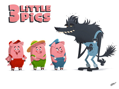 3 Little Pigs animal art character child book children drawing illustation pigs tale wolf