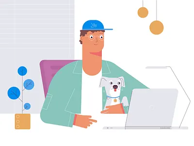 Julien and Cermet 2d art abstract animation boy cermet character design dog explainer flat illustration minimal office pet vector