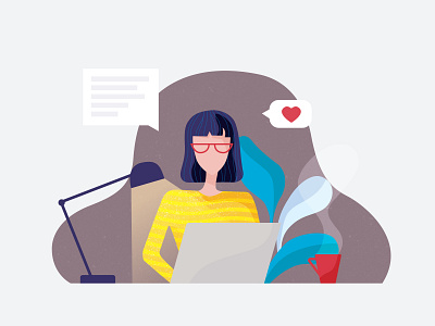 work work work coffee computer desk flat girl illustration vector working