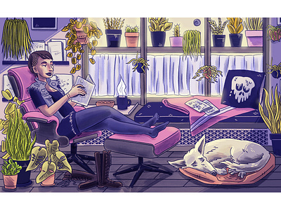 Comic shop window cartoonist comics digital digital art golden hour illustration onlineshop procreate reading window seat