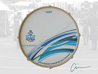 Glasgow Battalion Boys' Brigade Pipe Band Bass Drum Head band bass bb boys brigade design drum head logo pipe rebrand scottish