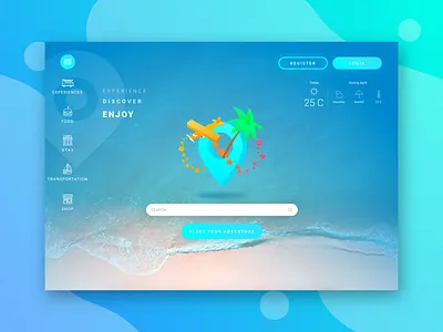 Travel Site Landing beach header illustrator landing menu search sketch travel ux ui web design