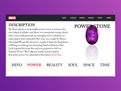 The Power Stone | Marvel Web Design | Adobe XD adobe xd app app concept design experience design inspiration interaction interface design madewithxd minimal ui ui designs user interface ux ui vector web desgin