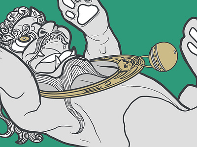 Fo Dog WIP asian chinese dog gold gray green japanese lion photoshop procreate statue