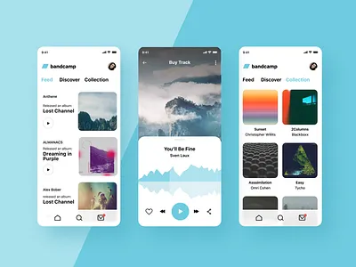 Bandcamp iOS App | Redesign Concept album app bandcamp branding concept figma ios iphone minimal mobile music music app player redesign redesigned ui ux