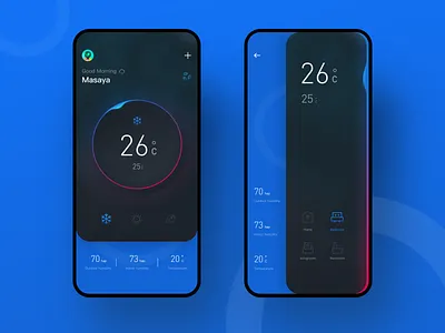 Smart Home air conditioner black blue circle temperature