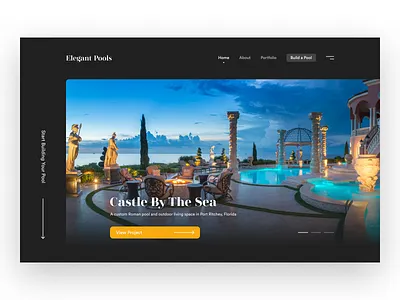Elegant Pools app design clean ui custom pools grid layout landing page minimalist pools typography ui design ux design web app