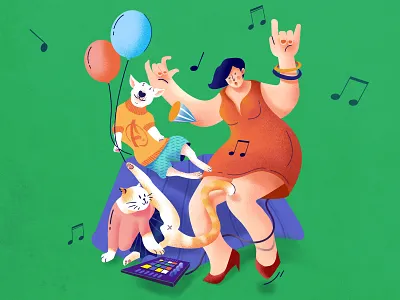 Cheer Up cat dance design dog girl illustration music ui