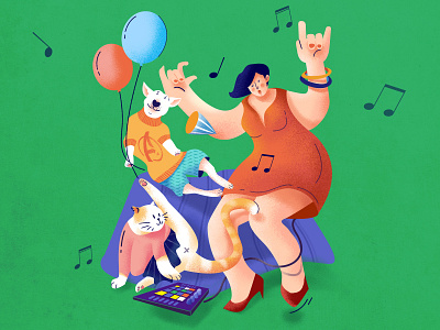 Cheer Up cat dance design dog girl illustration music ui