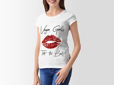 Vegan Girls Taste The Best best design girls illustration kiss red red and white t shirt t shirt branding t shirt design t shirt design software t shirt graphic taste vegan white