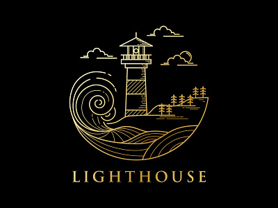 lighthouse logo design beach branding coastline design flat icon identity illustration lighthouse line line art lineart logo minimal monoline outline sea type vector wave
