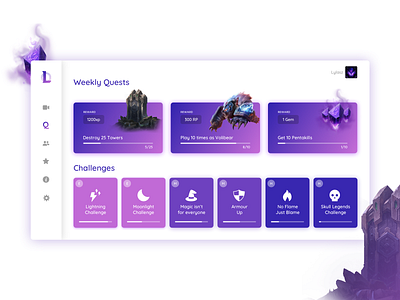 Quest Tracker app application cards challenges concept design games icon illustration league of legends quest tracker typography ui ux web
