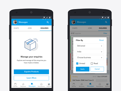 empty state inquiries and filter business app filter inquiry mobile app ui design