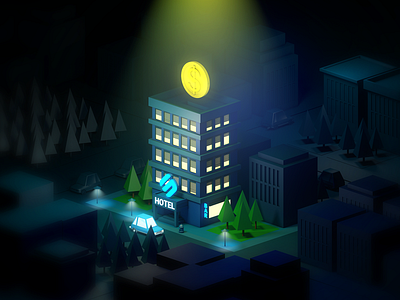 Hotel Softmogul Illustration 3d 3d 3d illustration 4d cinema cars city citylight gold hotel hotels isometric management mogul night profit property startup