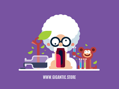 Flat Design Character Illustration, Crazy Scientist and Monkey animation art cartoon character character design characters design draw drawing flat flat design game design gigantic illustration illustrator man people person vector vector art