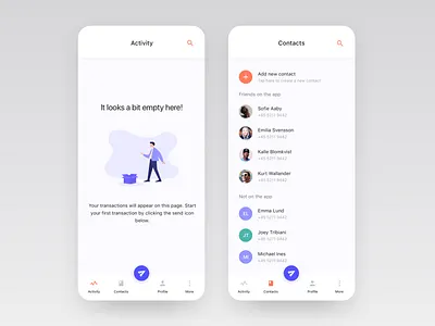 Bottom navigation and empty state iteration app application application design bank bottom nav branding contacts design graphic design history illustration interaction iphone mobile navigation sketch transfer ui ux