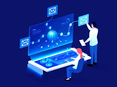 Automated Outbound Sales blue btc design hitech illustration illustrator mail pay sale vector