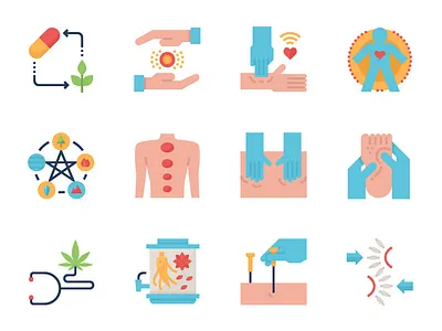 Alternative medicine icons acupuncture alternative cannabis chiropractic fengshui herb herbal icon marijuana massage medicine therapy