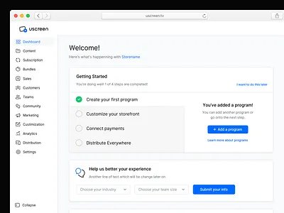 New Dashboard - Uscreen analytics apps blog dashboard dashboard design dashboard ui icons interface landing page on boarding steps user interface walk through