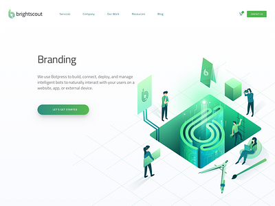 Branding Hero Illustration branding character header hero illustration isometric landing page research teamwork