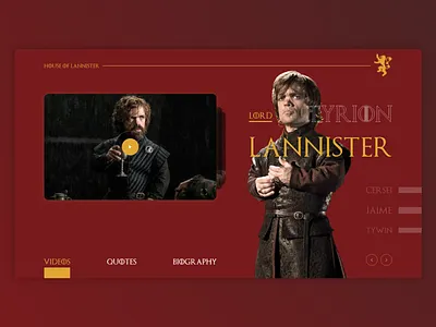 UI Challenge - About Game Of Thrones about about page cersei gameofthrones house jamie lannister tyrion tyrion lannister tywin uichallange user inteface user interface design video webdesign