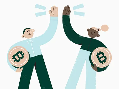 Refer a friend bitcoin branding character crypto flat illustration texture web