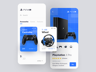 Playstation 4 Pro App Exploration app app design app shop blue clean cool e commerce exploration ios iphone x modern online shop ps 4 shop store ui ui ux ux