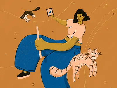 Self Portrait branding cat drawing cats challenge drawing floating girl illustration ipadpro pencil portrait procreate selfportrait texture