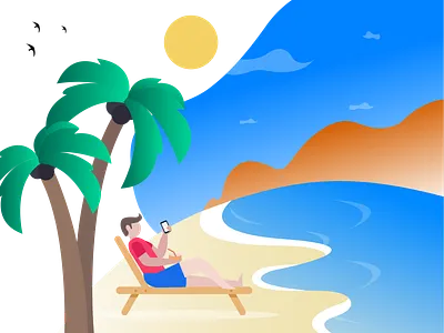 Relaxing on the beach beach design man man on beach relaxing sunrise sunset vector
