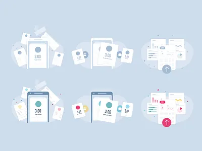 Illustrations invoices mobile app bills business chart documents illustration invoices manage mobile personal plane ticket