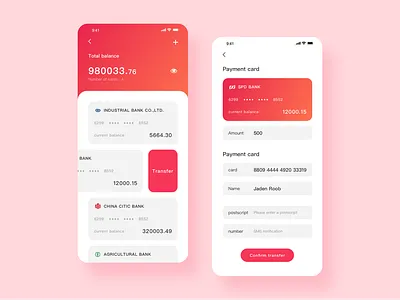 Bank card transfer app bank app data transfer ui
