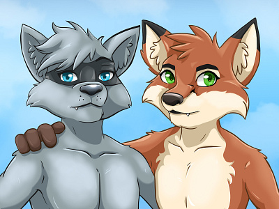 Furry Commission - Harry and Ben australia beach commission fox fur furry fursona raccoon surf
