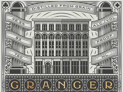 Granger Bourbon pt. II alcohol badge bourbon engraving etching graphic design illustration lineart packaging packaging design peter voth design spirits whiskey whisky