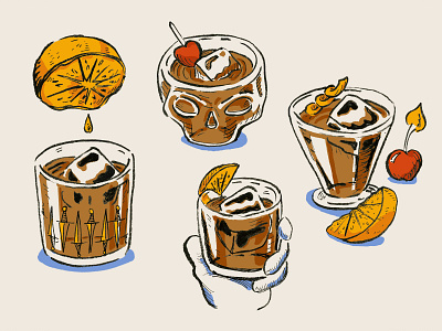 Blood And Sand Cocktail Illustrations alcohol cocktail drink illustration drinks handdrawn illustration illustration scotch