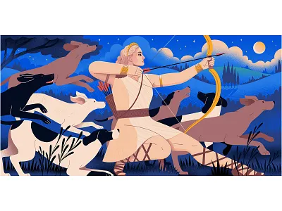Medium: Goddess - Artemis artemis contemporary illustration creative women editorial art editorial illustration goddess hunt illustration moon vector women who draw women with pencils