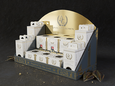Apollo Grown | Custom Counter Display with Packaging 3d 3d render apollo blender 3d cannabis case study custom display foil gold gold foil greek greek god marijuana oregon package design packaging render sun weed