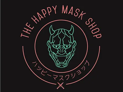 Happy mask shop badgedesign branding demon design illustration japanese kabuki logo logodesign minimal monoline typography vector vectorart vintage badge zelda zelda icons