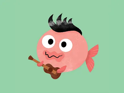 Bob the Blobfish animals blobfish character character design cute digital elvis fish guitar illustration quiff texture textures vector