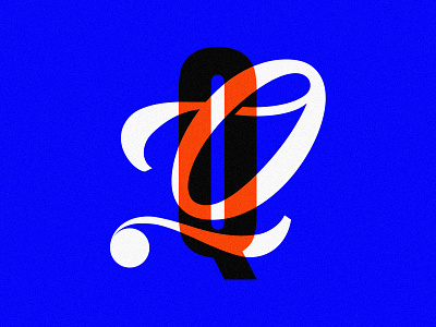 Q x 2 color complementary cyan drop cap font letterform overlay q retro type typography