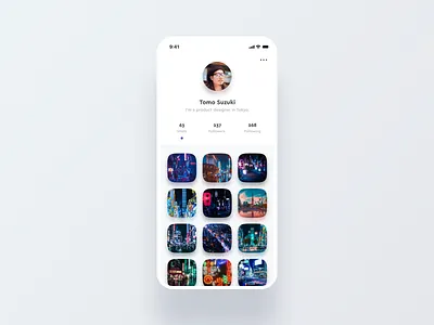 Daily UI Challenge #006 User Profile app card daily ui gallery instagram ios iphone mobile neon night photo picture profile shadow simple thumb tile town ui white