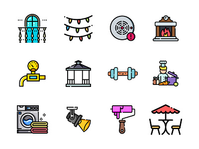iconography_2 art balcony cement design fire alarms gas fitting gazebo holiday lights home gym iconography icons illustration kitchen laundry room motion sensor lighting painting patio vector