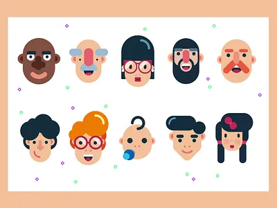 Character Faces Illustrations adobe photoshop adobeillustator awesomeillustrations characters design design flat design gaigantic illustration mobile ui design procreate sketchbookpro top 5 ui design