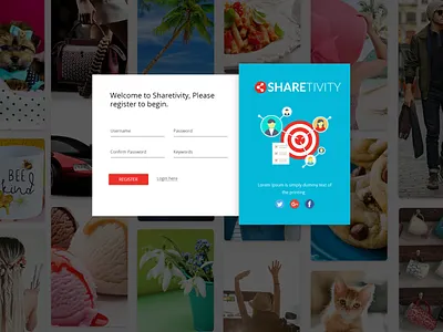 SHARETIVITY illustration logo registration page social media ui design ux webdesign