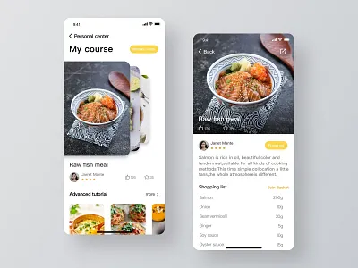 Food App Concept app cooking course design favourite flat food list ui ux vector white